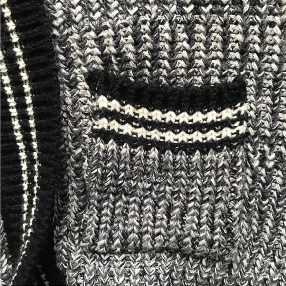 AGGÉL Long Knit Black & White Open Cardigan with Hood Size M EUC - Picture 12 of 16